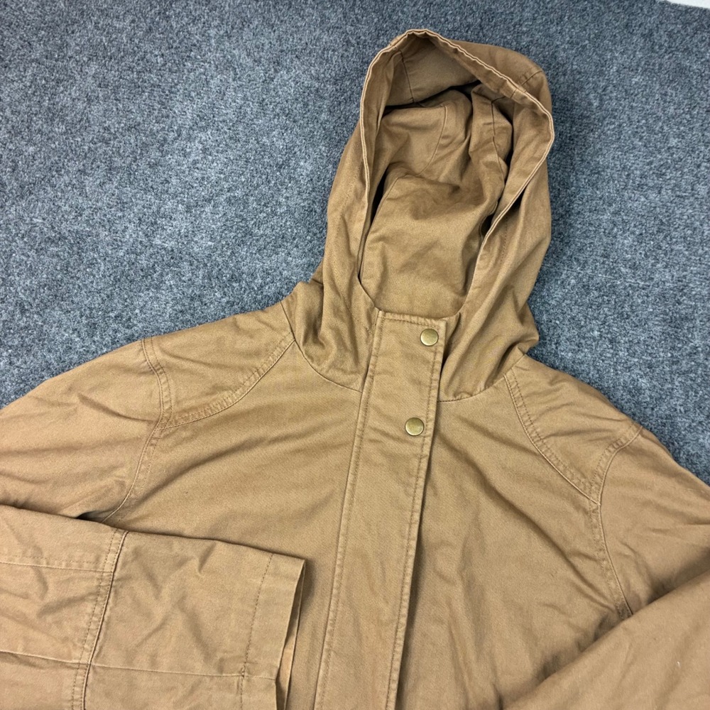 Faded Glory Womens Size Large Tan Brown Hooded Utility Jacket Fleece Lined